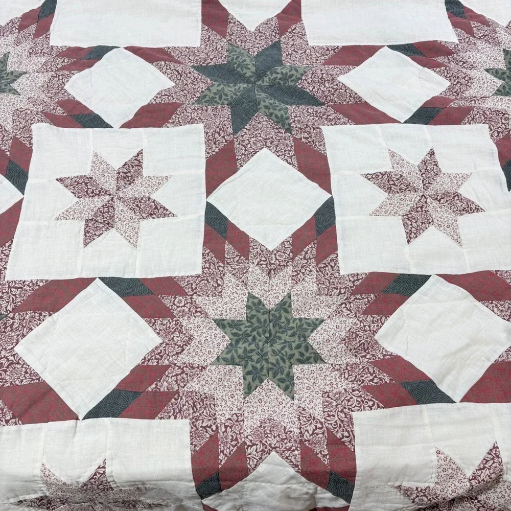 Holiday Quilt 84x84 Patchwork Christmas Star Backing Cottage Grandma Farmhouse